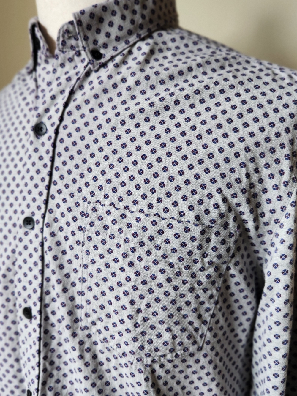 WRK Slim Fit Geometric Print Button Down Shirt Mens Size Large Grey Long Sleeve - Picture 4 of 14